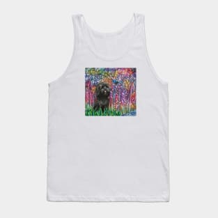 Forest in Bloom with an Adorable Black Shih Tzu Tank Top